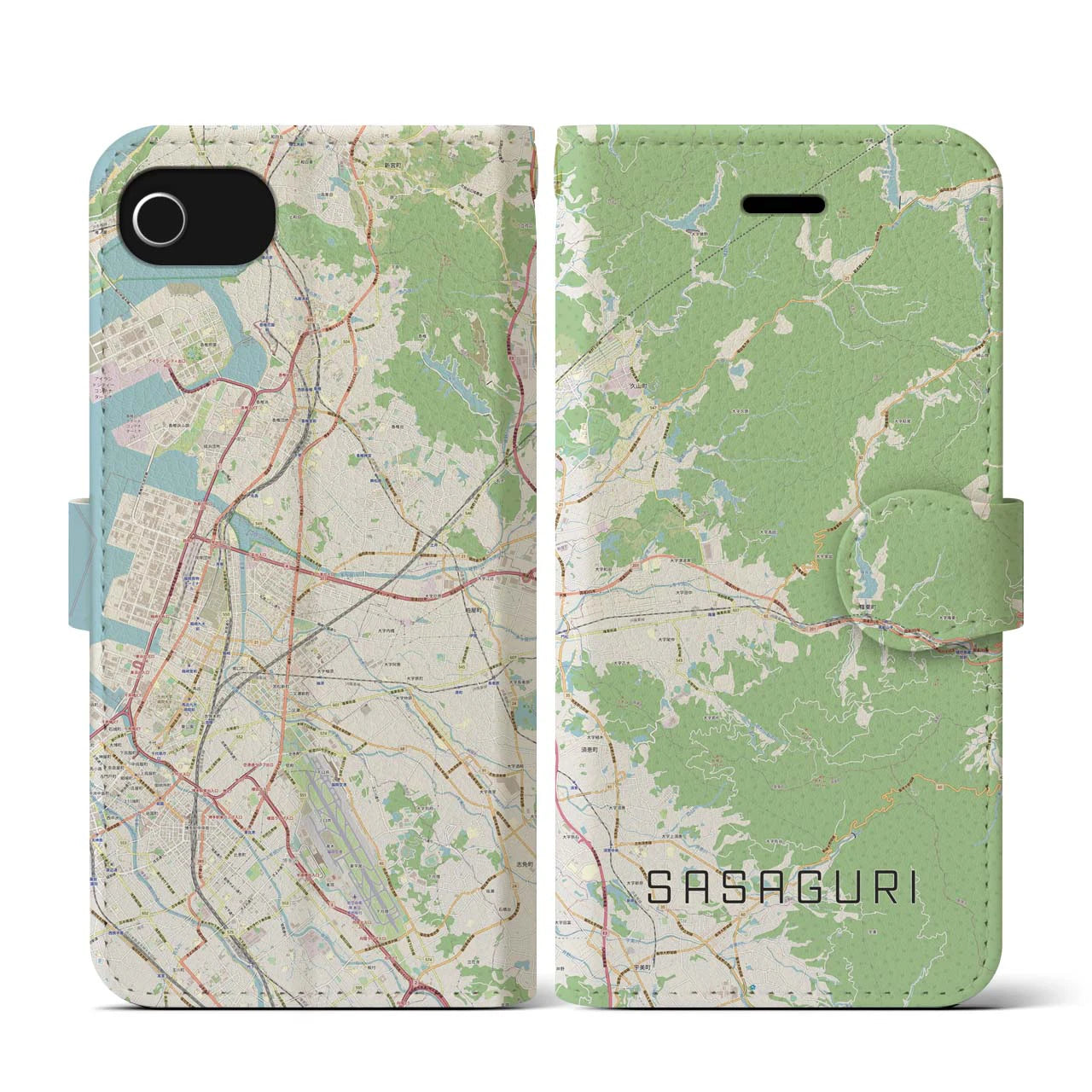 【篠栗(福岡県)】地図柄iPhoneケース(手帳タイプ)ナチュラル・iPhone SE(第3 / 第2世代) / 8 / 7 / 6s / 6 用