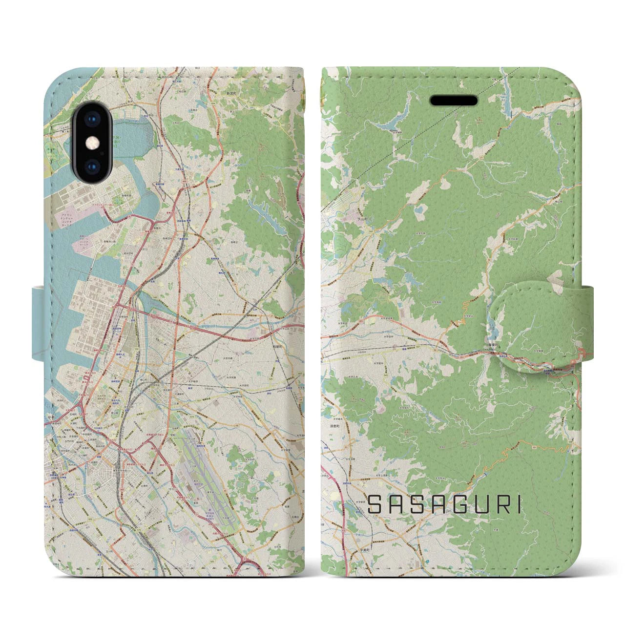 【篠栗(福岡県)】地図柄iPhoneケース(手帳タイプ)ナチュラル・iPhone XS / X 用