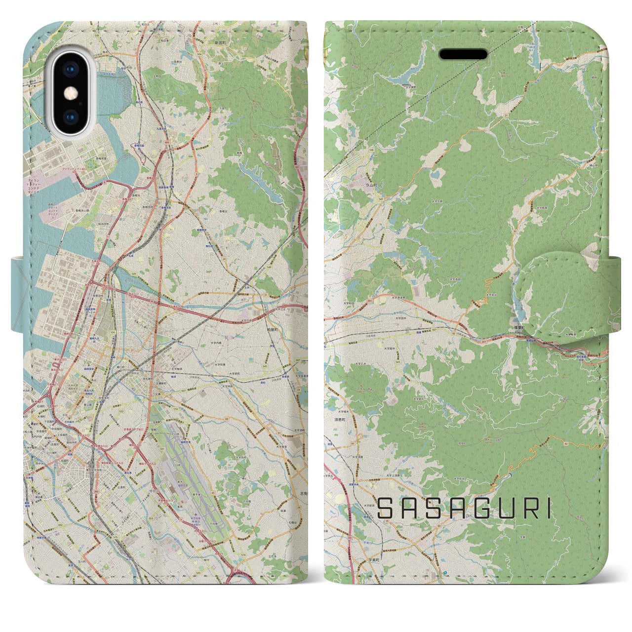 【篠栗(福岡県)】地図柄iPhoneケース(手帳タイプ)ナチュラル・iPhone XS Max 用