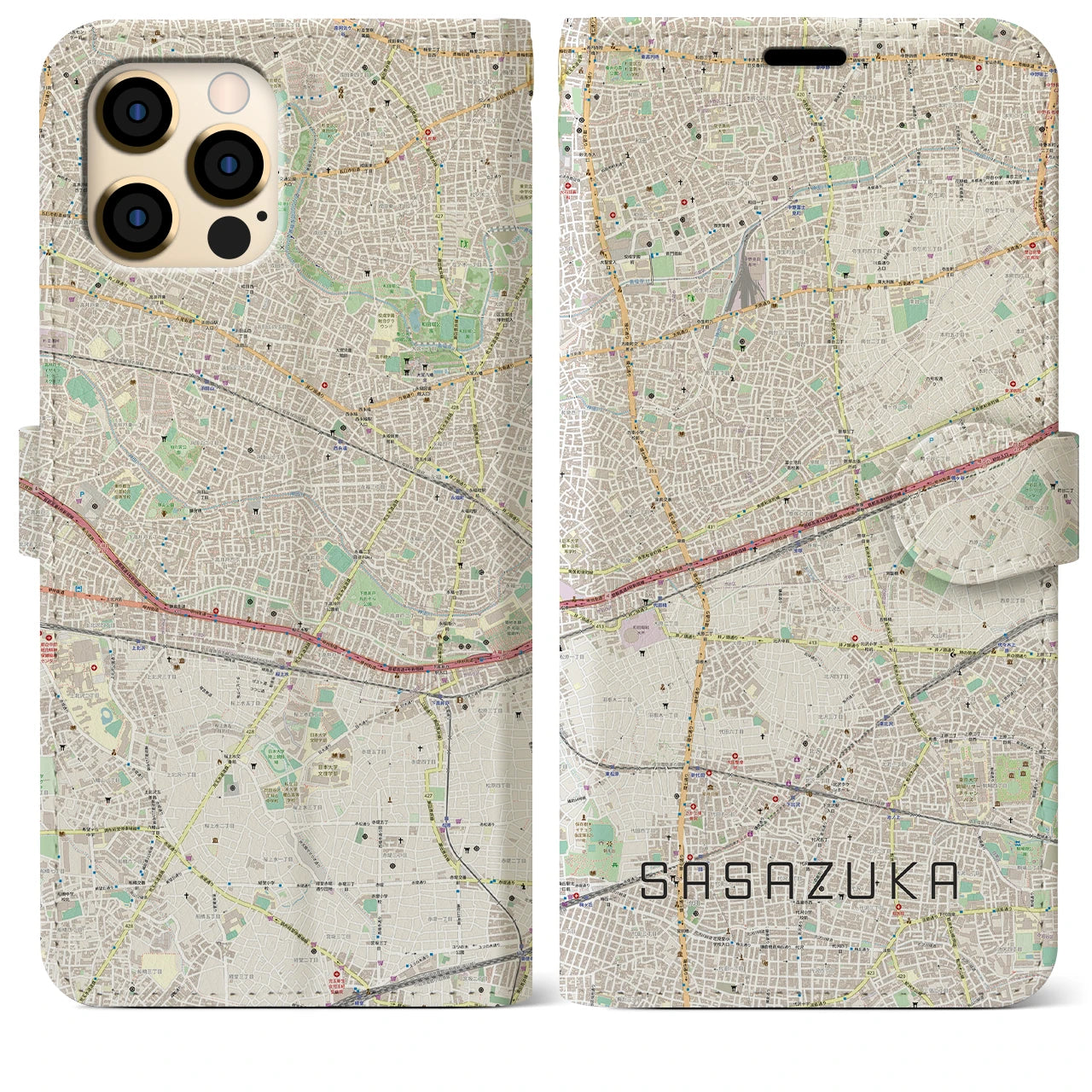 【笹塚(東京都)】地図柄iPhoneケース(手帳タイプ)ナチュラル・iPhone 12 Pro Max 用