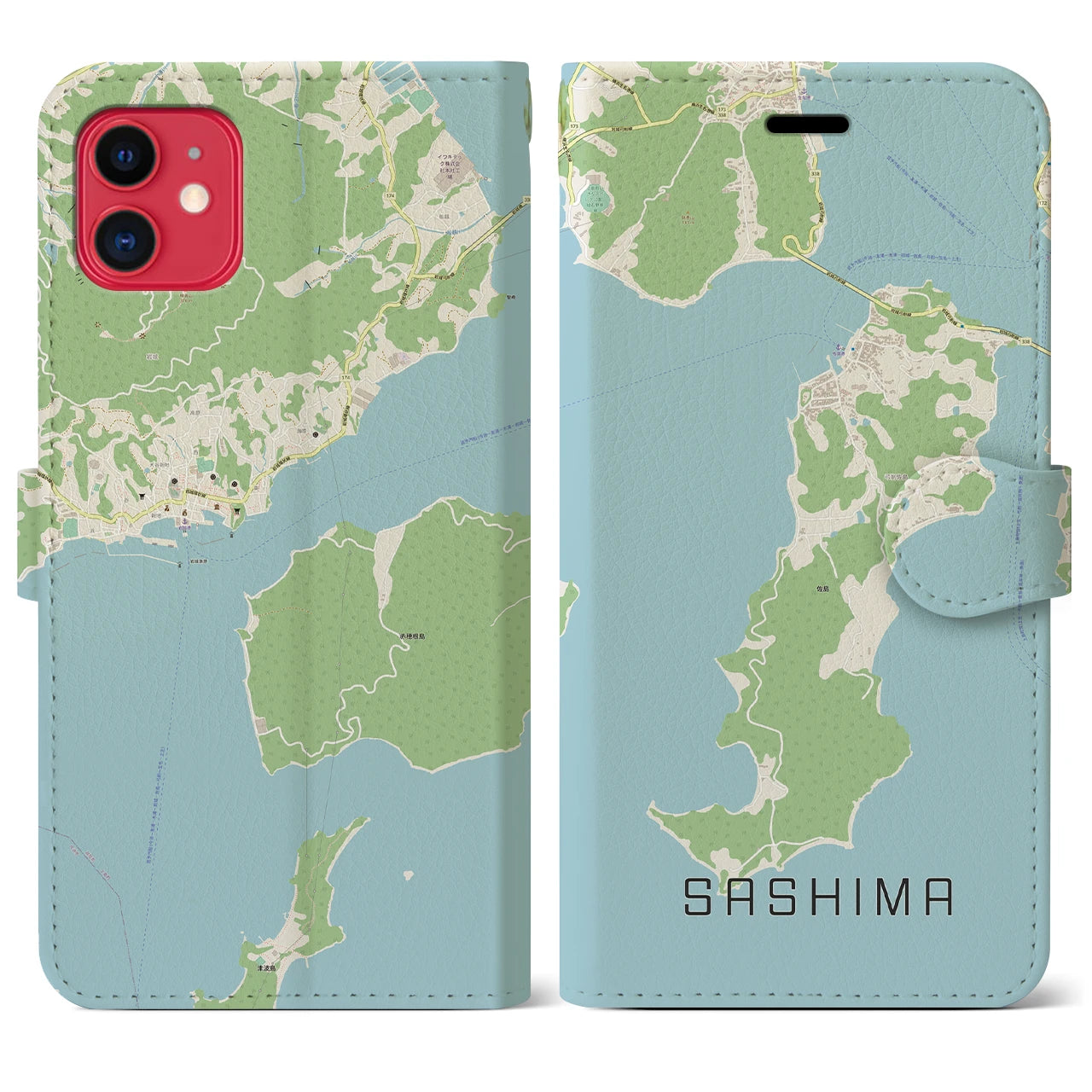 【佐島(愛媛県)】地図柄iPhoneケース(手帳タイプ)ナチュラル・iPhone 11 用