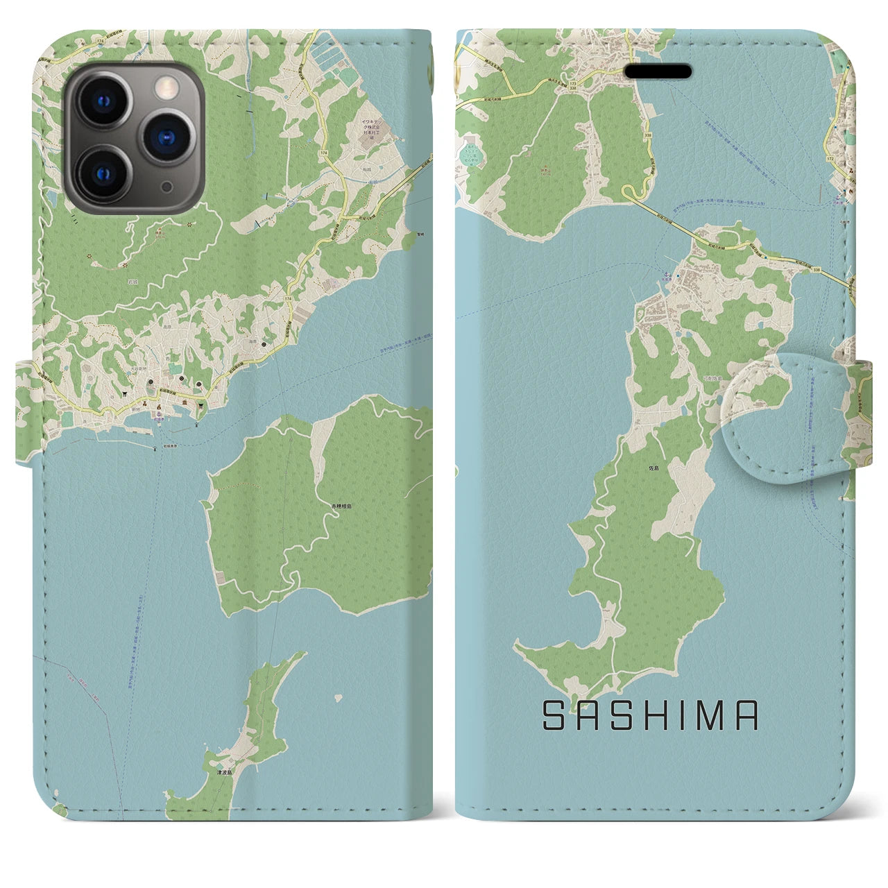 【佐島(愛媛県)】地図柄iPhoneケース(手帳タイプ)ナチュラル・iPhone 11 Pro Max 用