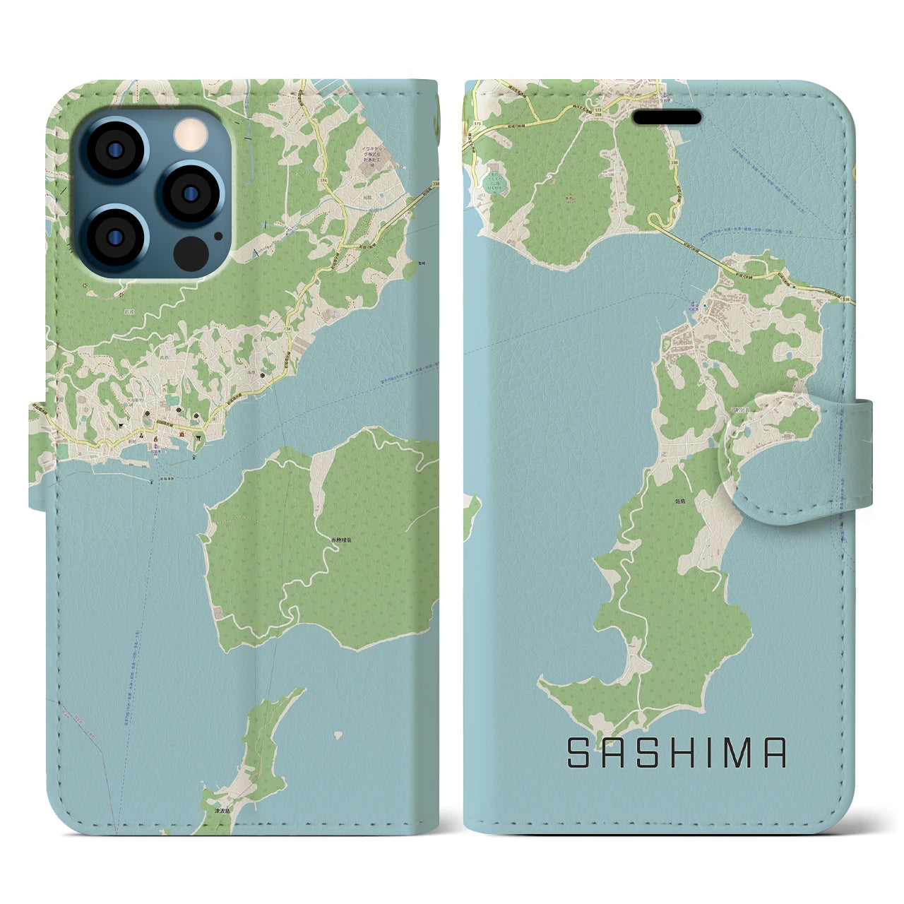 【佐島(愛媛県)】地図柄iPhoneケース(手帳タイプ)ナチュラル・iPhone 12 / 12 Pro 用