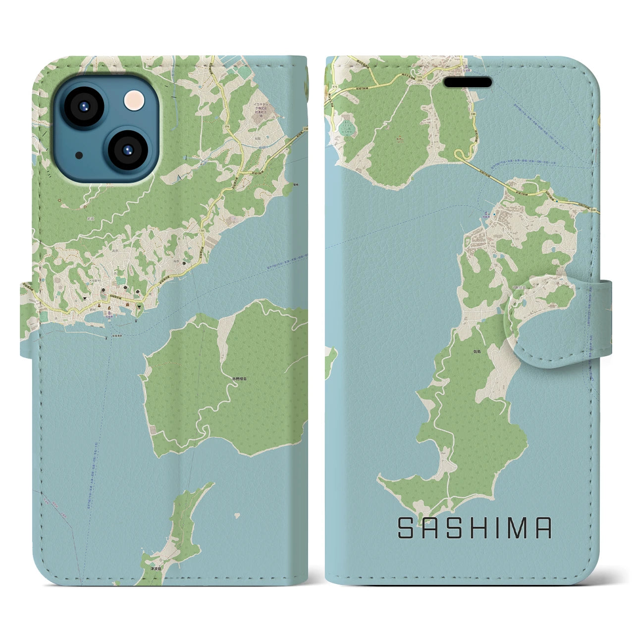 【佐島(愛媛県)】地図柄iPhoneケース(手帳タイプ)ナチュラル・iPhone 13 用