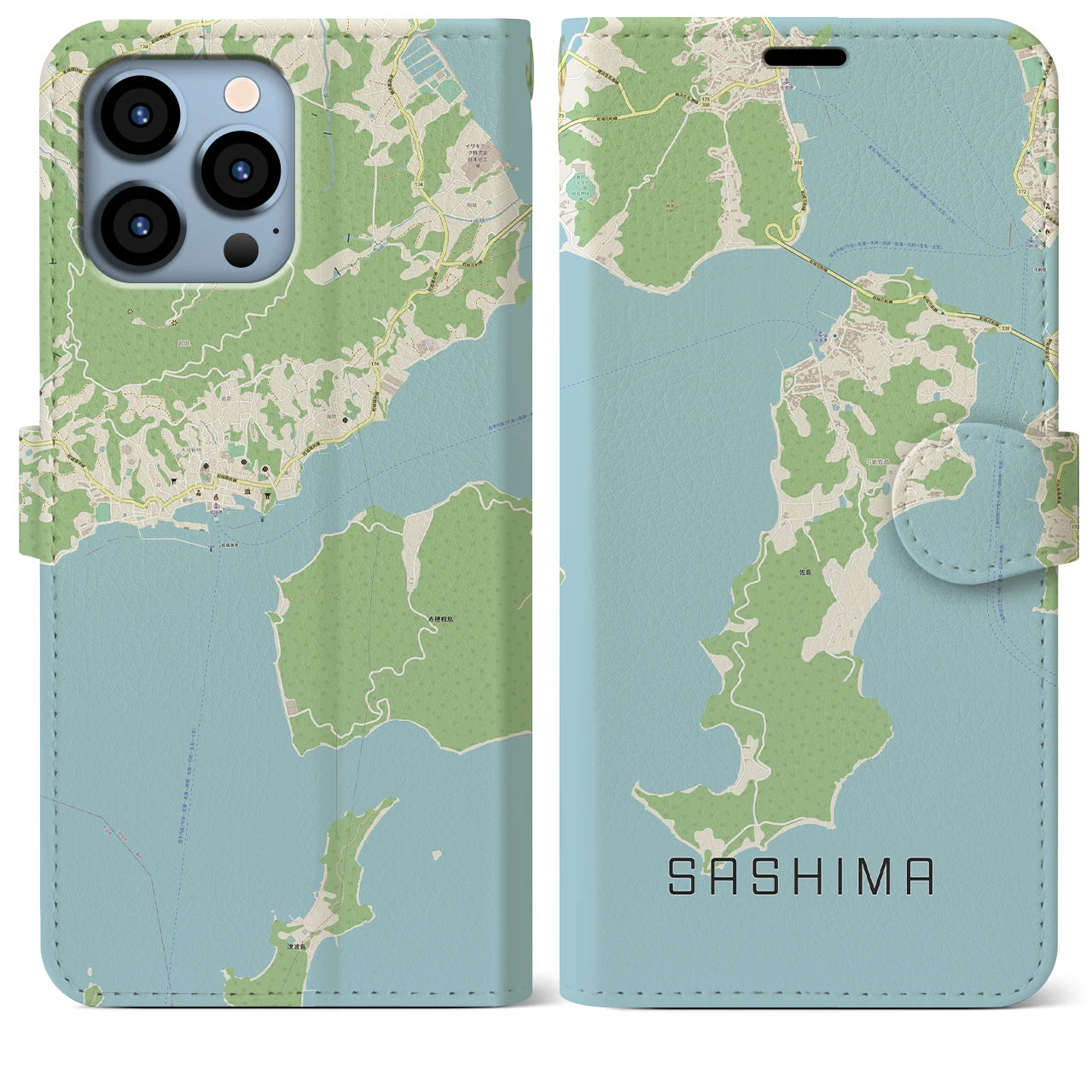 【佐島(愛媛県)】地図柄iPhoneケース(手帳タイプ)ナチュラル・iPhone 13 Pro Max 用