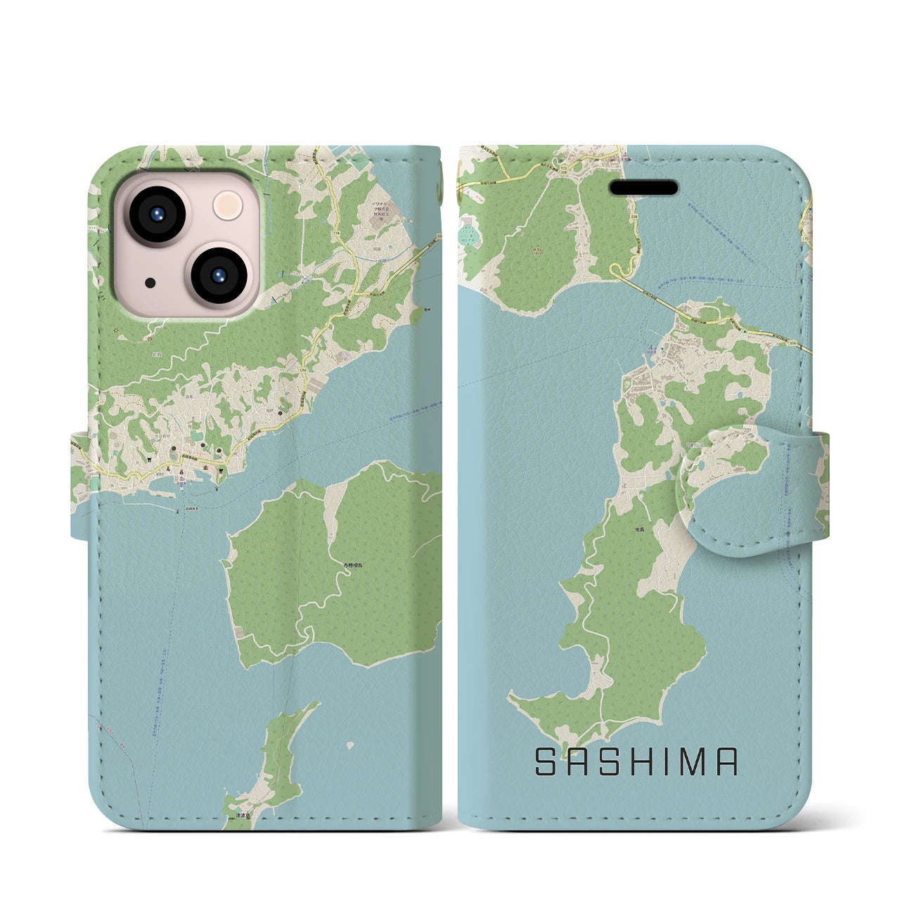 【佐島(愛媛県)】地図柄iPhoneケース(手帳タイプ)ナチュラル・iPhone 13 mini 用