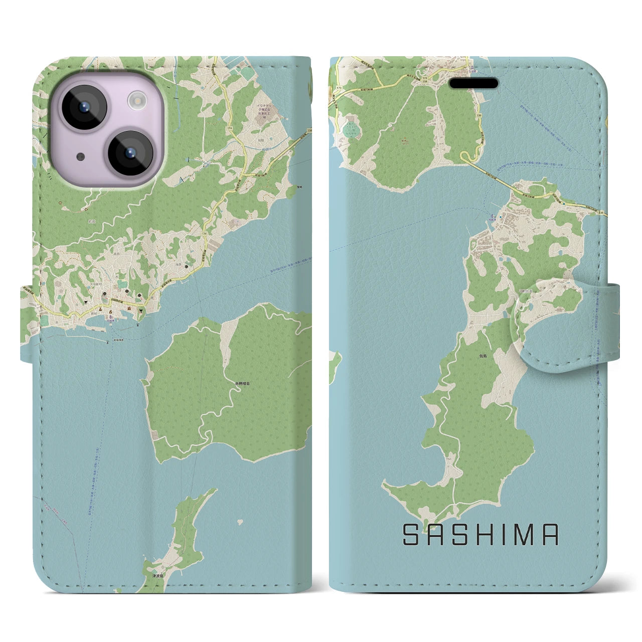 【佐島(愛媛県)】地図柄iPhoneケース(手帳タイプ)ナチュラル・iPhone 14 用
