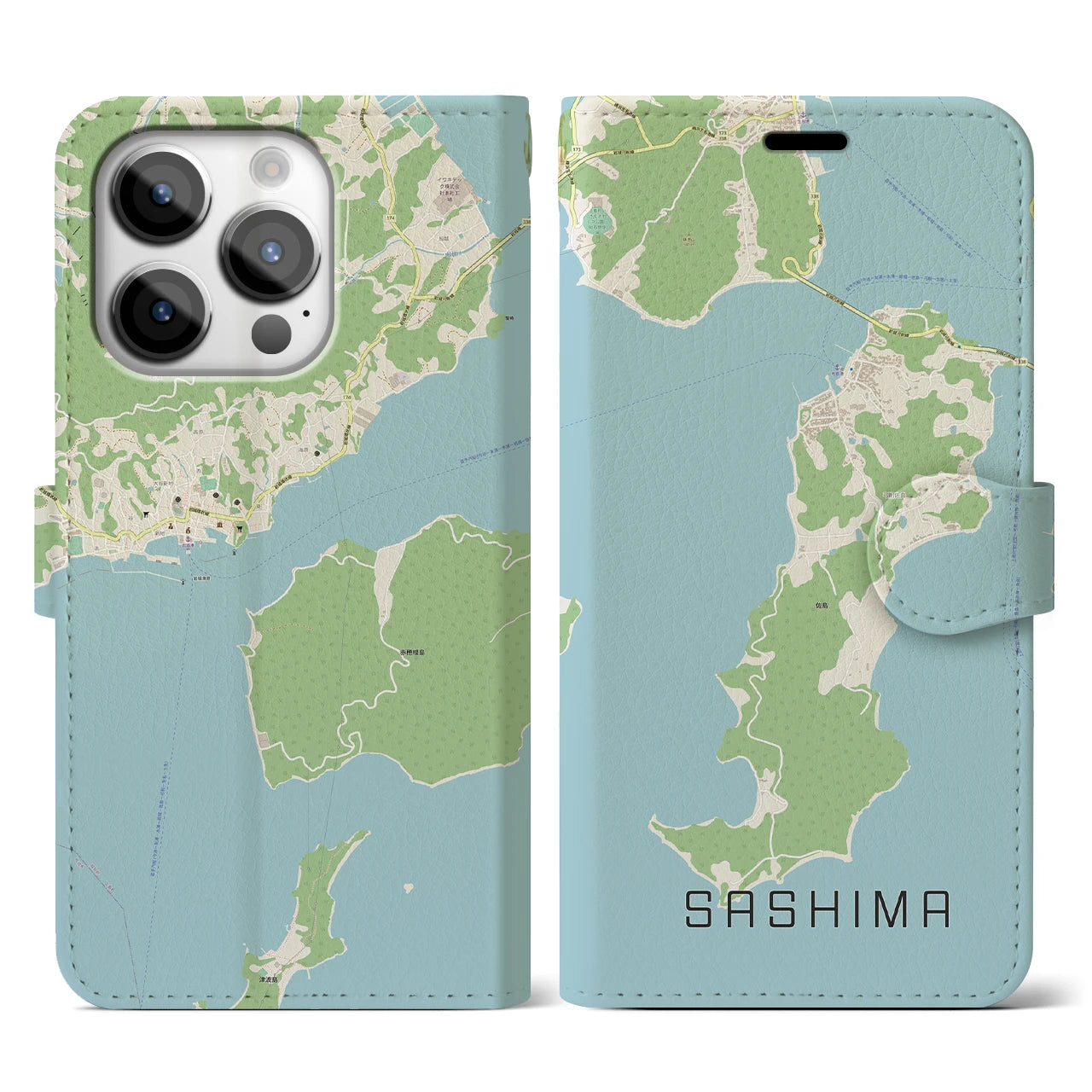 【佐島(愛媛県)】地図柄iPhoneケース(手帳タイプ)ナチュラル・iPhone 14 Pro 用
