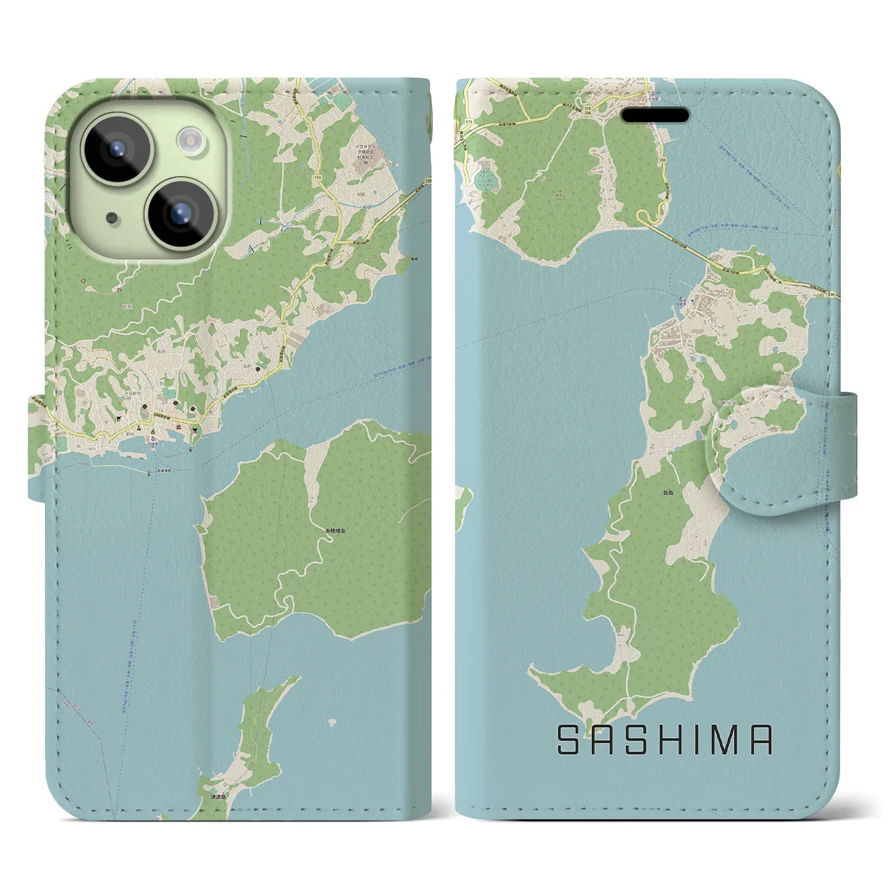 【佐島(愛媛県)】地図柄iPhoneケース(手帳タイプ)ナチュラル・iPhone 15 用