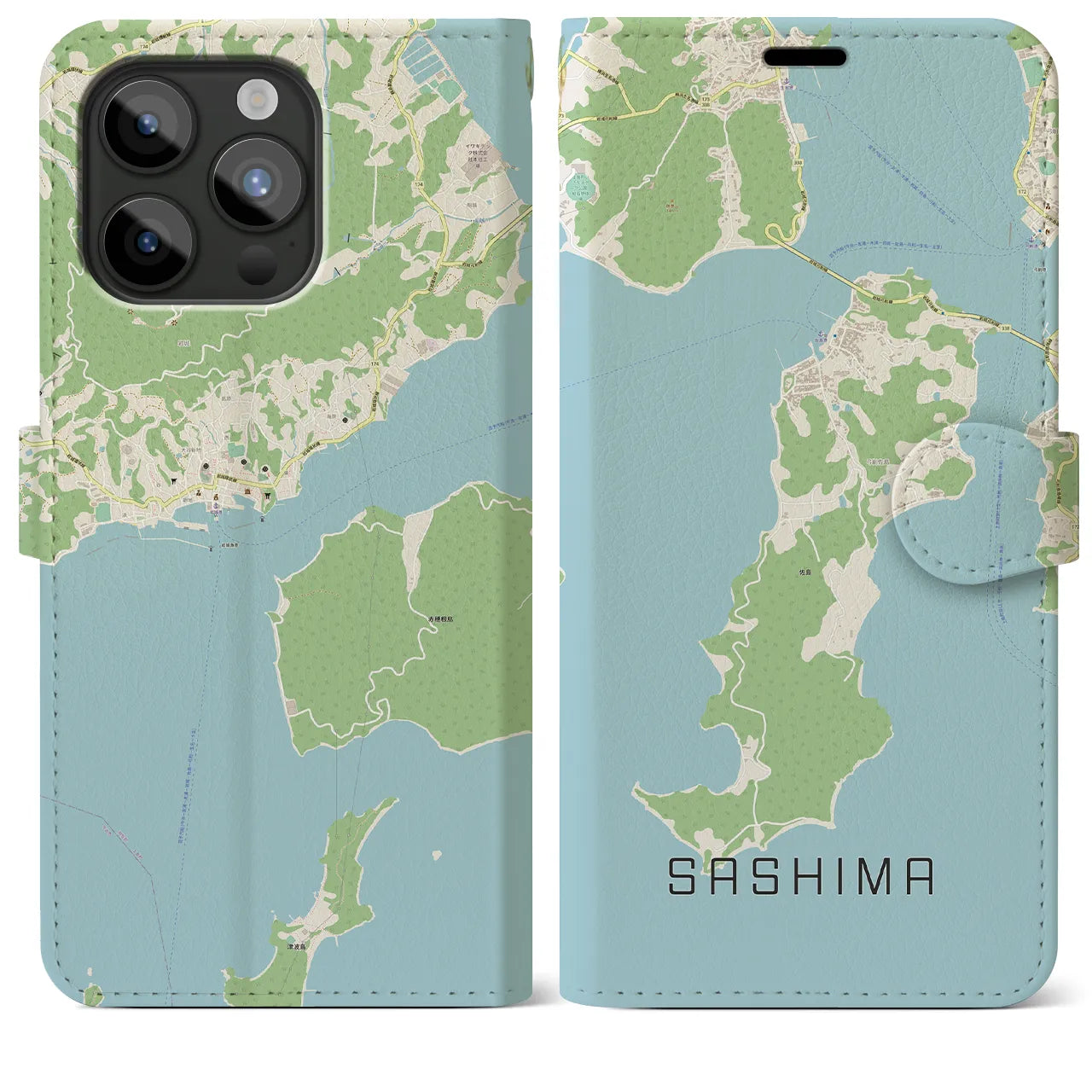 【佐島(愛媛県)】地図柄iPhoneケース(手帳タイプ)ナチュラル・iPhone 15 Pro Max 用