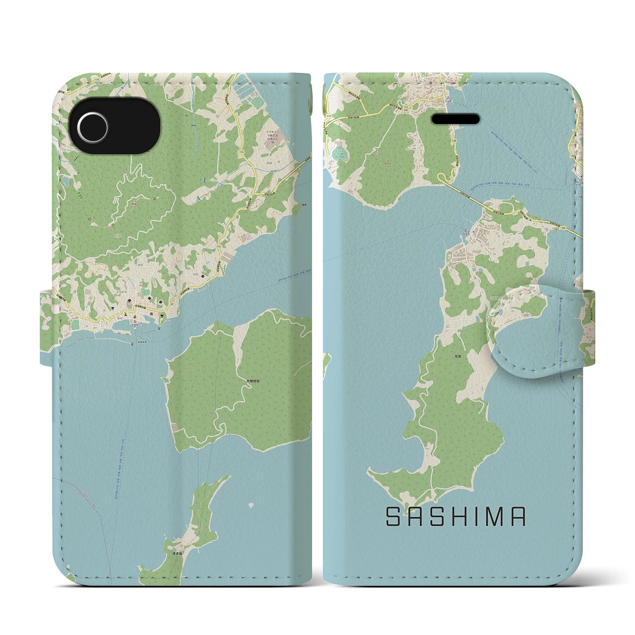 【佐島(愛媛県)】地図柄iPhoneケース(手帳タイプ)ナチュラル・iPhone SE(第3 / 第2世代) / 8 / 7 / 6s / 6 用