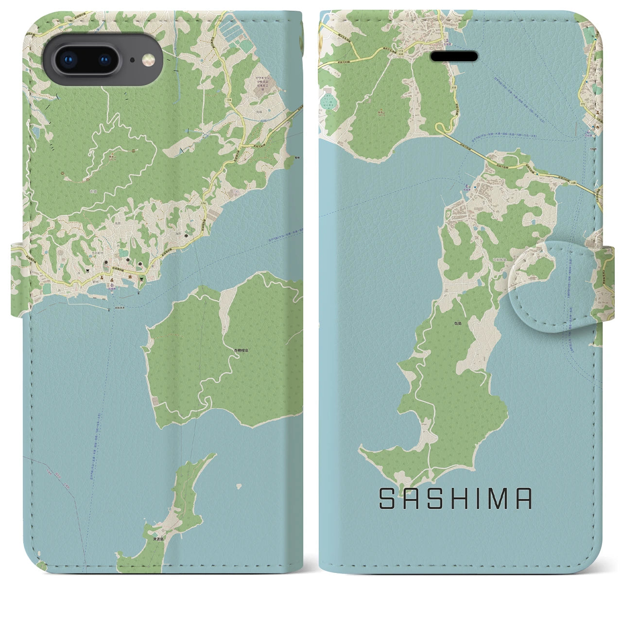 【佐島(愛媛県)】地図柄iPhoneケース(手帳タイプ)ナチュラル・iPhone 8Plus /7Plus / 6sPlus / 6Plus 用