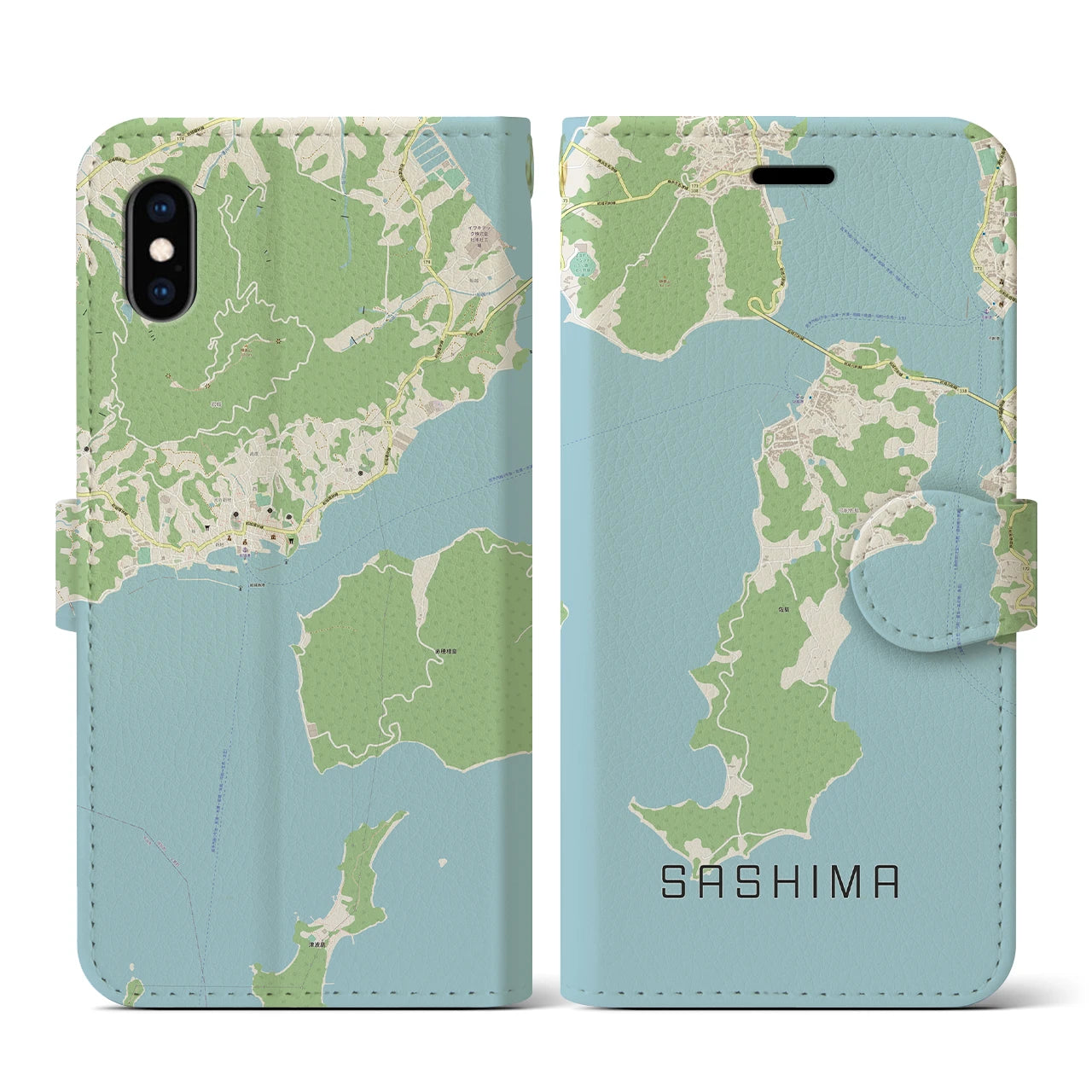 【佐島(愛媛県)】地図柄iPhoneケース(手帳タイプ)ナチュラル・iPhone XS / X 用