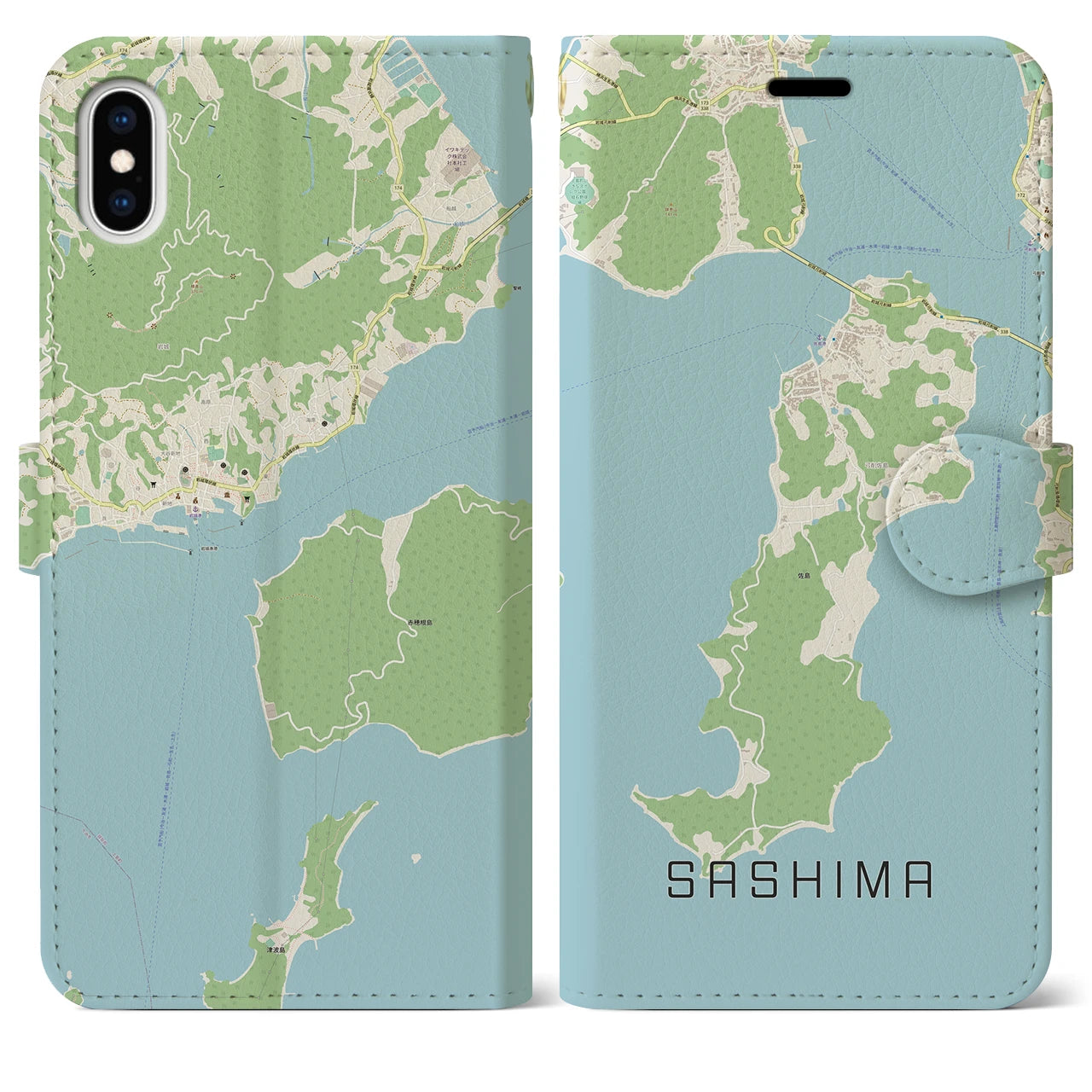 【佐島(愛媛県)】地図柄iPhoneケース(手帳タイプ)ナチュラル・iPhone XS Max 用