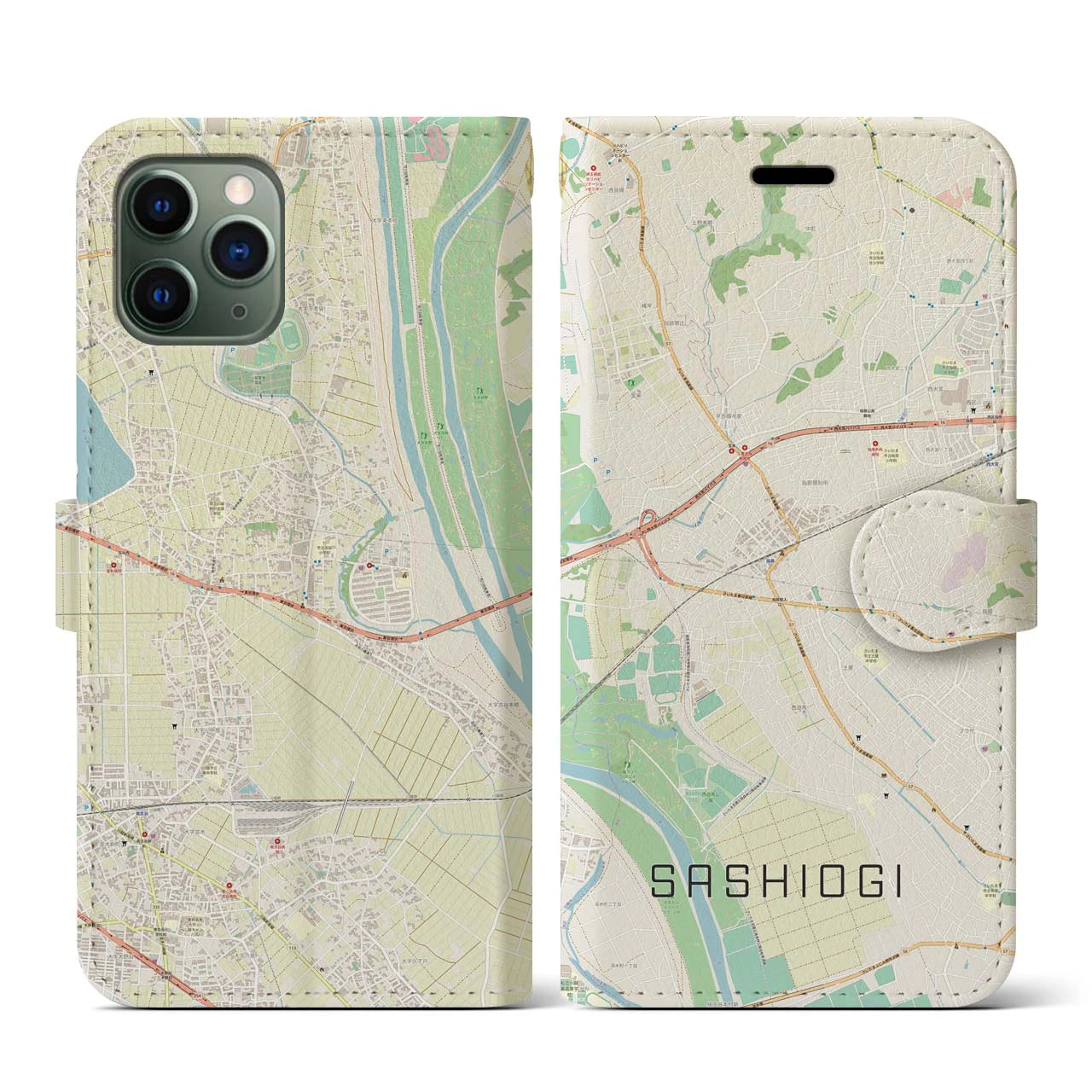 【指扇(埼玉県)】地図柄iPhoneケース(手帳タイプ)ナチュラル・iPhone 11 Pro 用