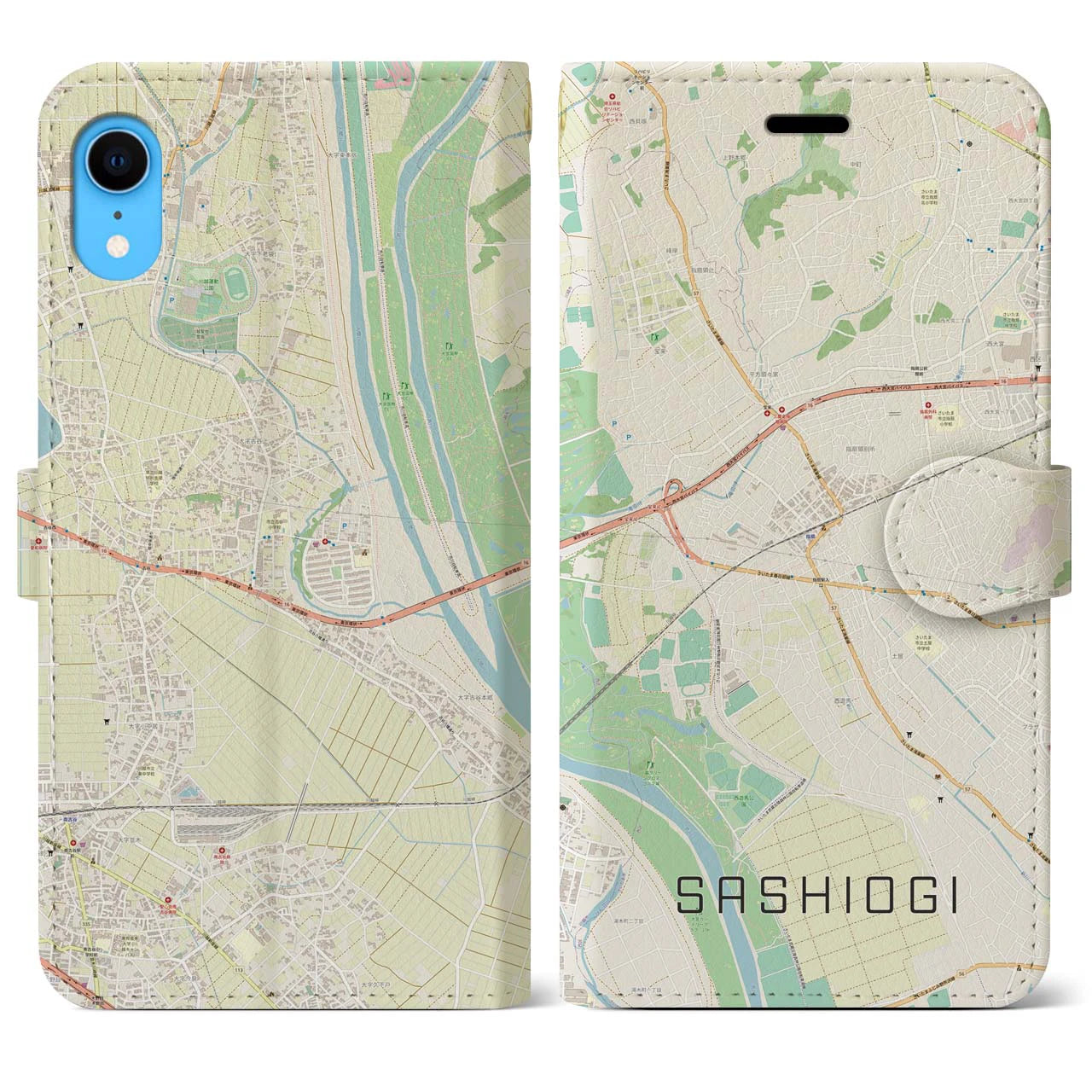 【指扇(埼玉県)】地図柄iPhoneケース(手帳タイプ)ナチュラル・iPhone XR 用