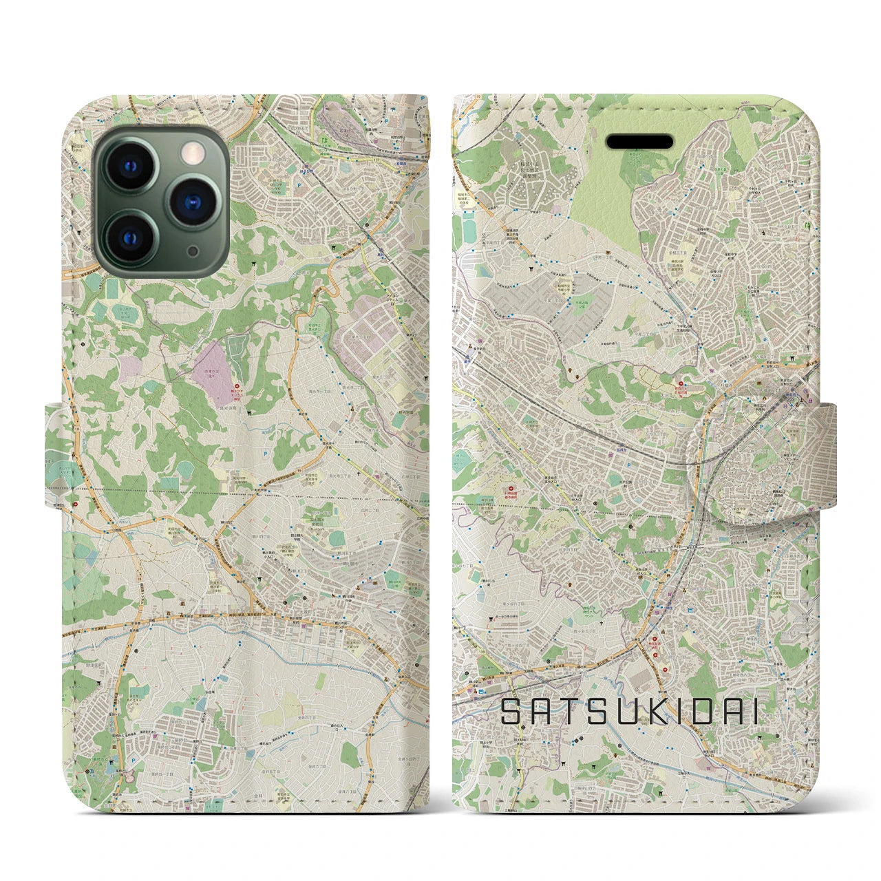 【五月台(神奈川県)】地図柄iPhoneケース(手帳タイプ)ナチュラル・iPhone 11 Pro 用