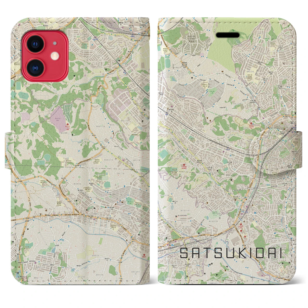 【五月台(神奈川県)】地図柄iPhoneケース(手帳タイプ)ナチュラル・iPhone 11 用