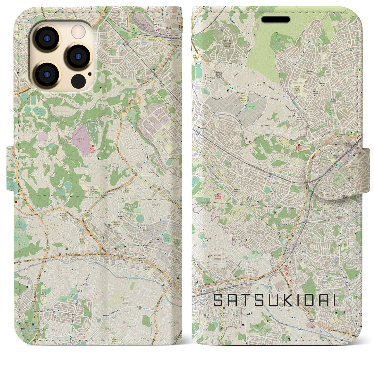 【五月台(神奈川県)】地図柄iPhoneケース(手帳タイプ)ナチュラル・iPhone 12 Pro Max 用