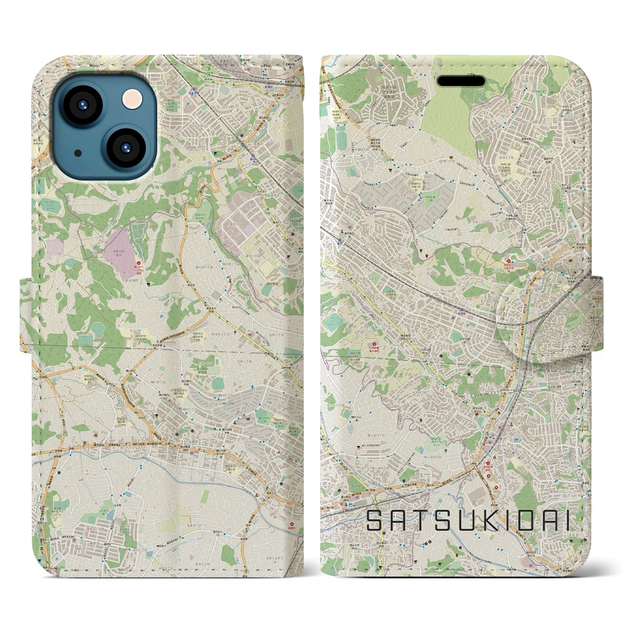 【五月台(神奈川県)】地図柄iPhoneケース(手帳タイプ)ナチュラル・iPhone 13 用