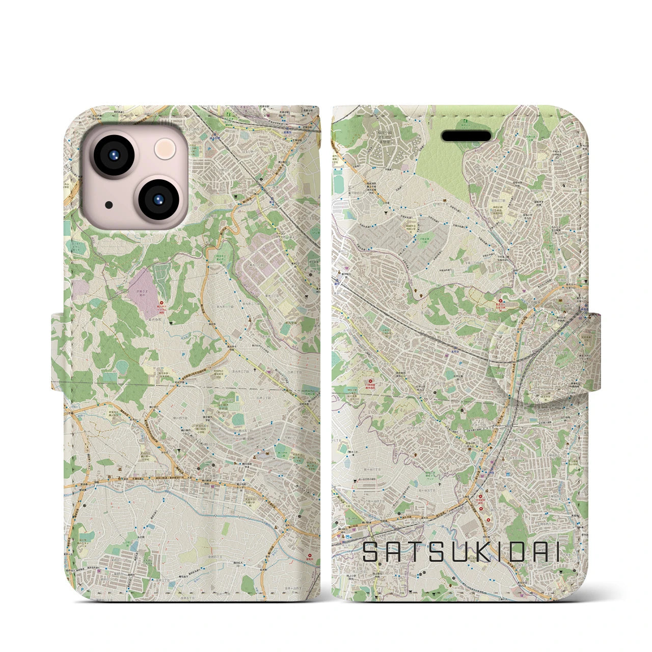 【五月台(神奈川県)】地図柄iPhoneケース(手帳タイプ)ナチュラル・iPhone 13 mini 用