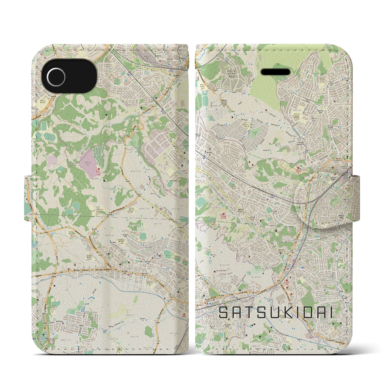 【五月台(神奈川県)】地図柄iPhoneケース(手帳タイプ)ナチュラル・iPhone SE(第3 / 第2世代) / 8 / 7 / 6s / 6 用