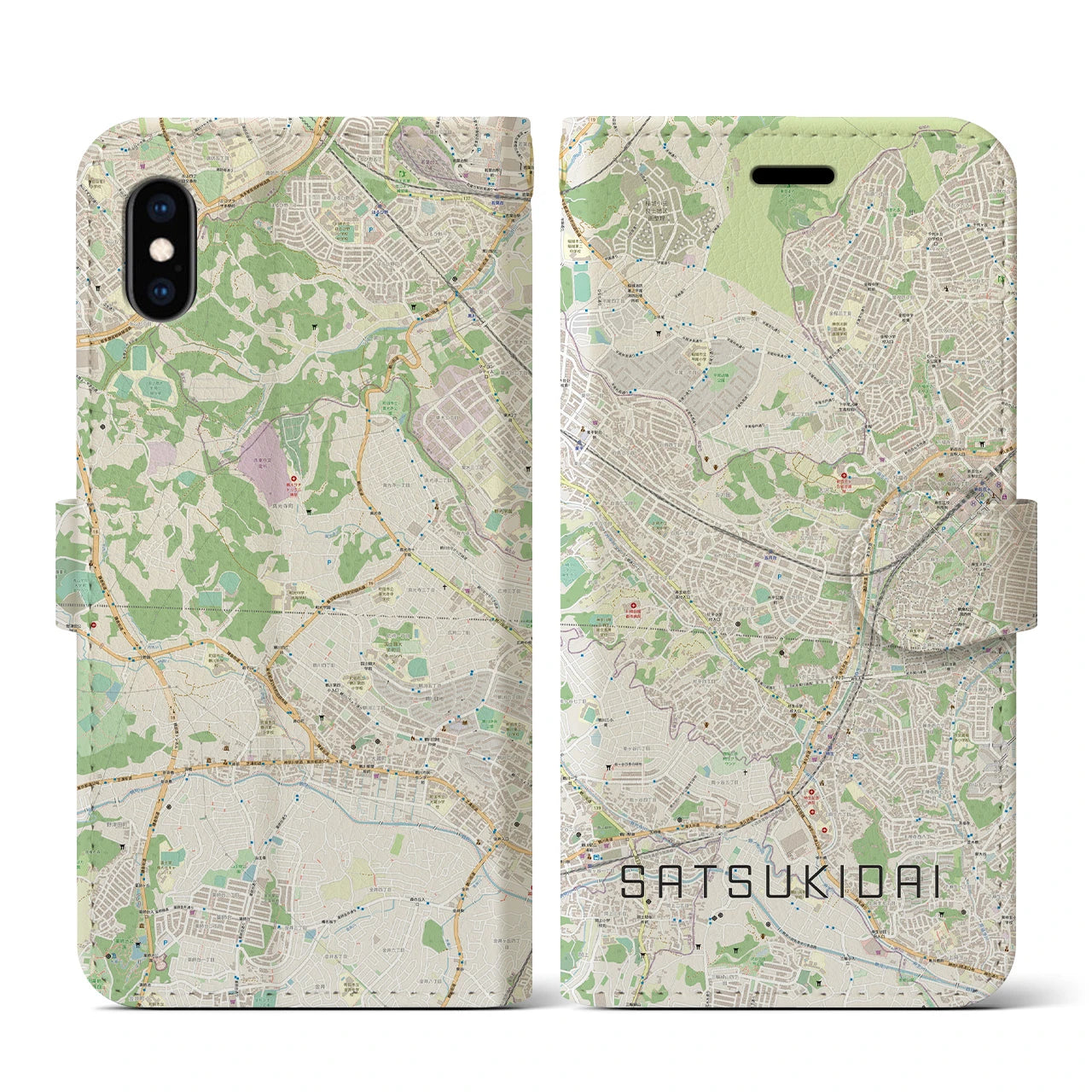 【五月台(神奈川県)】地図柄iPhoneケース(手帳タイプ)ナチュラル・iPhone XS / X 用