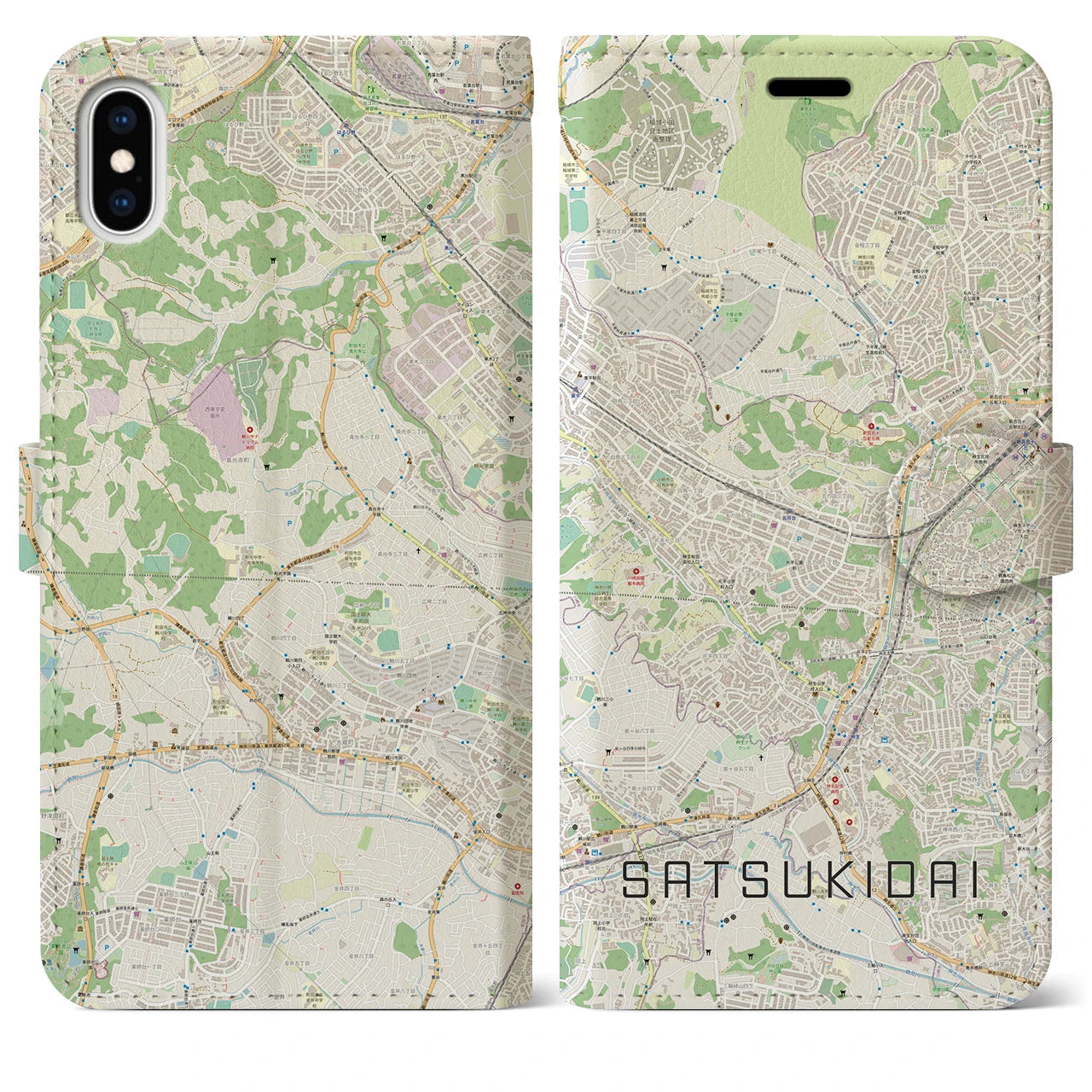 【五月台(神奈川県)】地図柄iPhoneケース(手帳タイプ)ナチュラル・iPhone XS Max 用