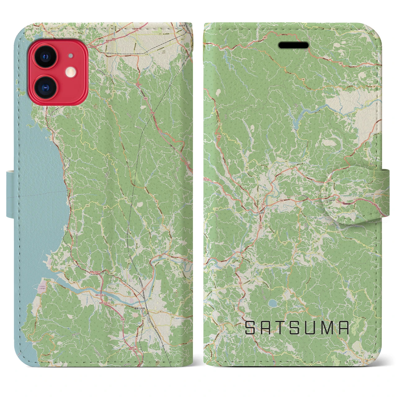 【さつま(鹿児島県)】地図柄iPhoneケース(手帳タイプ)ナチュラル・iPhone 11 用