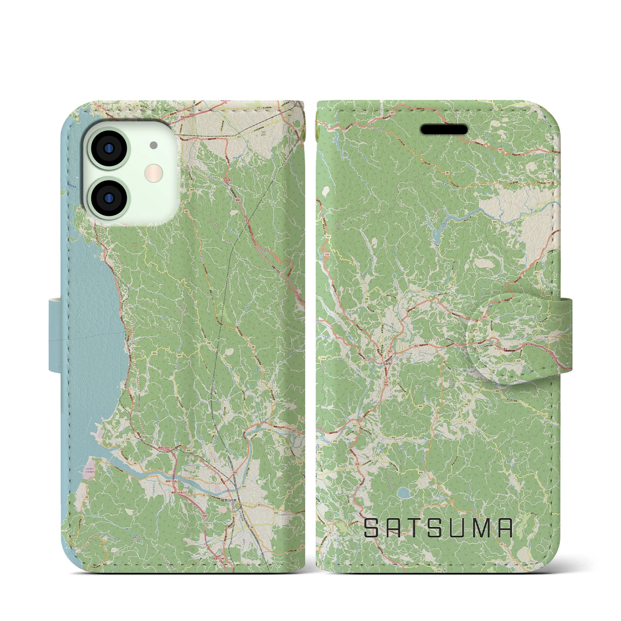 【さつま(鹿児島県)】地図柄iPhoneケース(手帳タイプ)ナチュラル・iPhone 12 mini 用