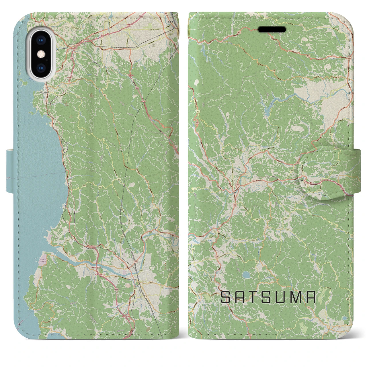 【さつま(鹿児島県)】地図柄iPhoneケース(手帳タイプ)ナチュラル・iPhone XS Max 用