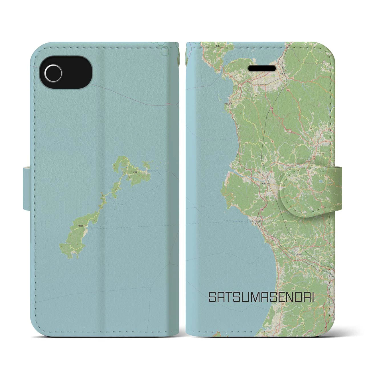 【薩摩川内(鹿児島県)】地図柄iPhoneケース(手帳タイプ)ナチュラル・iPhone SE(第3 / 第2世代) / 8 / 7 / 6s / 6 用