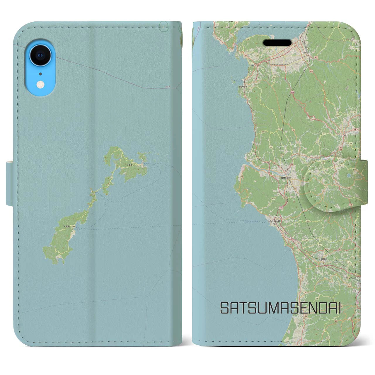 【薩摩川内(鹿児島県)】地図柄iPhoneケース(手帳タイプ)ナチュラル・iPhone XR 用