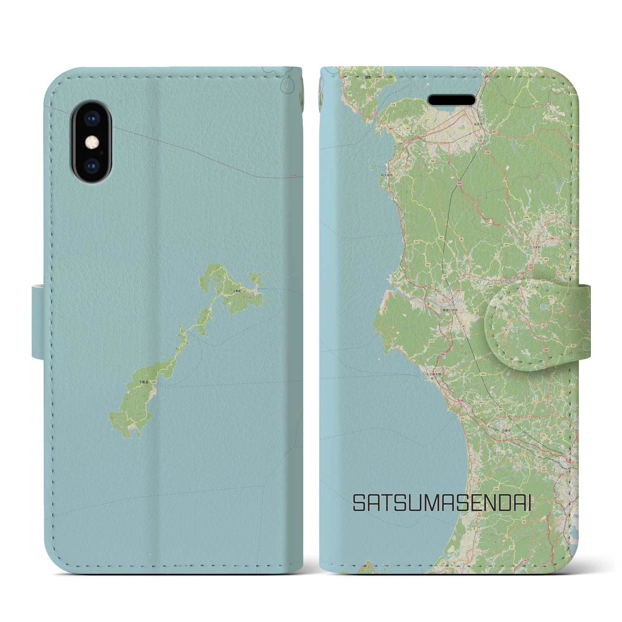 【薩摩川内(鹿児島県)】地図柄iPhoneケース(手帳タイプ)ナチュラル・iPhone XS / X 用