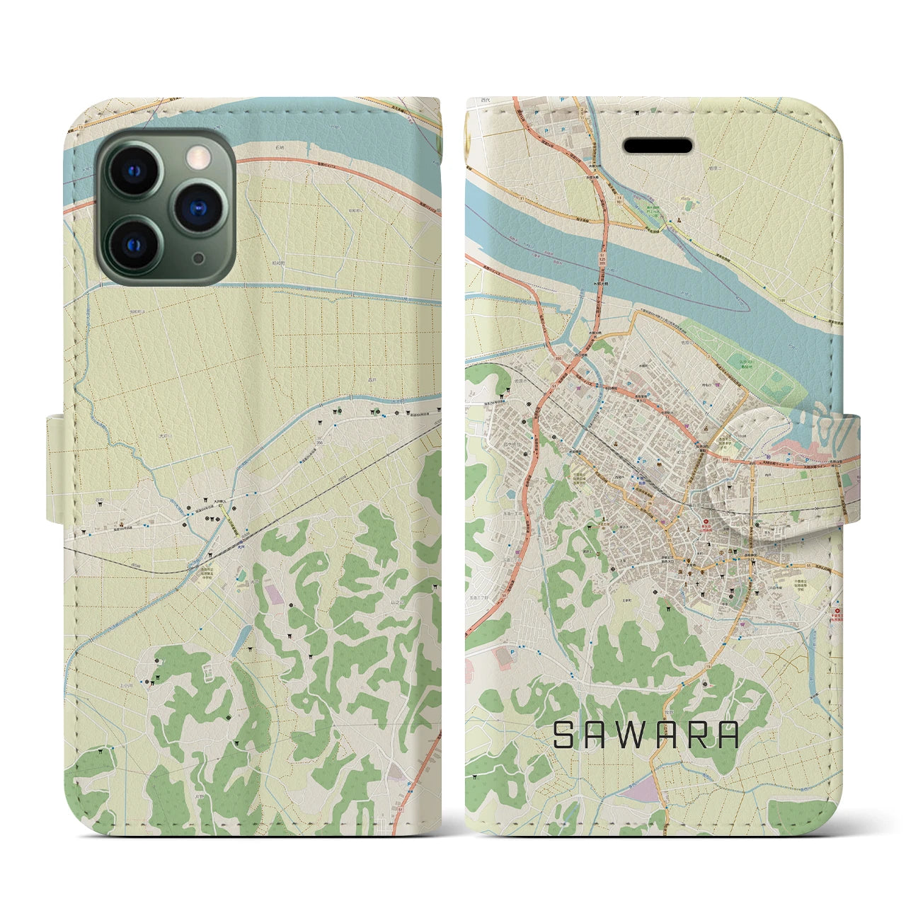 【佐原(千葉県)】地図柄iPhoneケース(手帳タイプ)ナチュラル・iPhone 11 Pro 用
