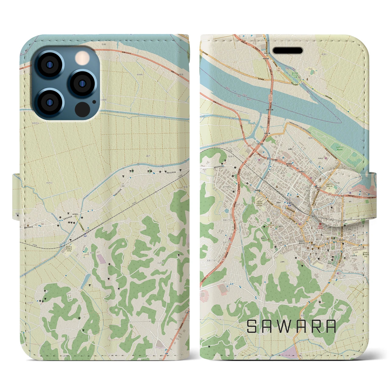 【佐原(千葉県)】地図柄iPhoneケース(手帳タイプ)ナチュラル・iPhone 12 / 12 Pro 用