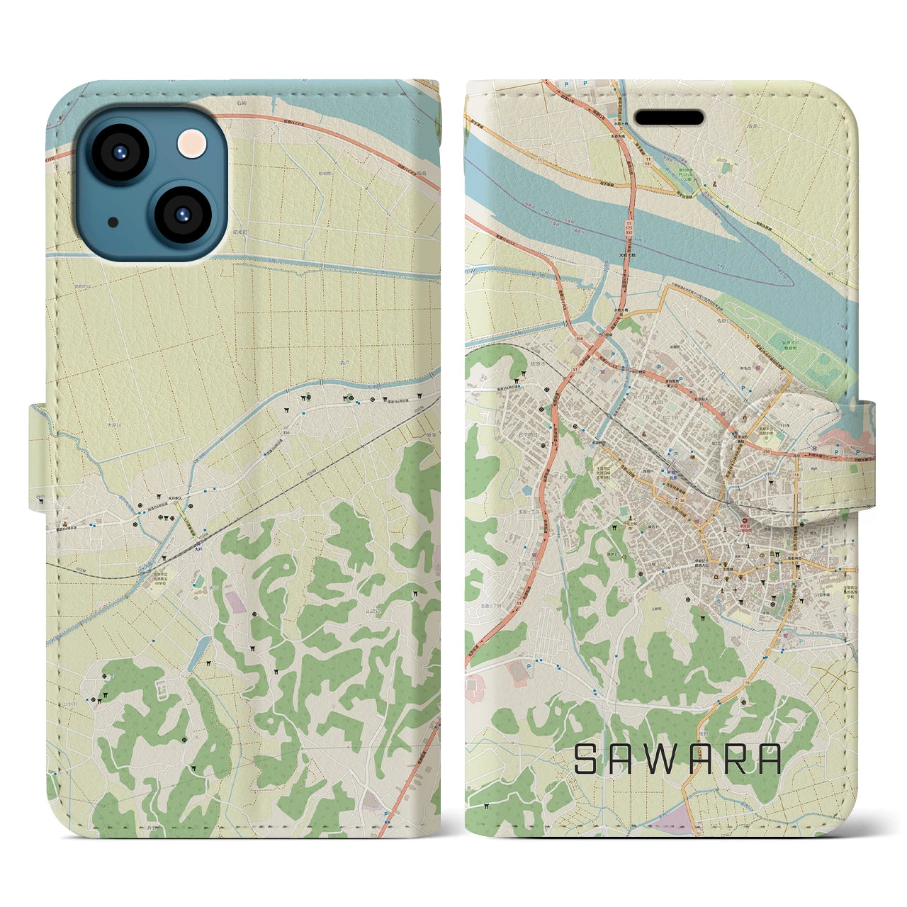 【佐原(千葉県)】地図柄iPhoneケース(手帳タイプ)ナチュラル・iPhone 13 用