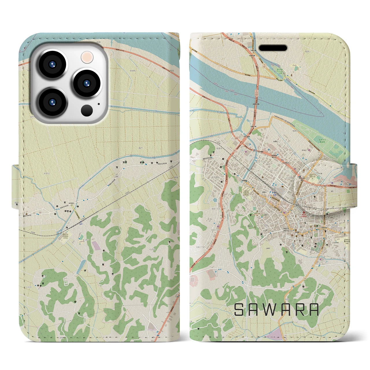 【佐原(千葉県)】地図柄iPhoneケース(手帳タイプ)ナチュラル・iPhone 13 Pro 用