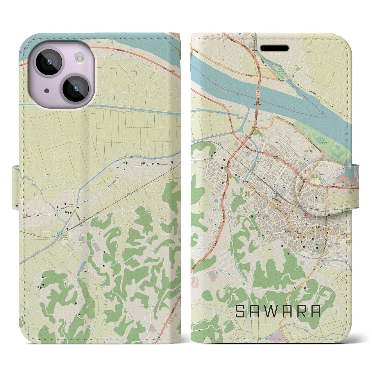 【佐原(千葉県)】地図柄iPhoneケース(手帳タイプ)ナチュラル・iPhone 14 用