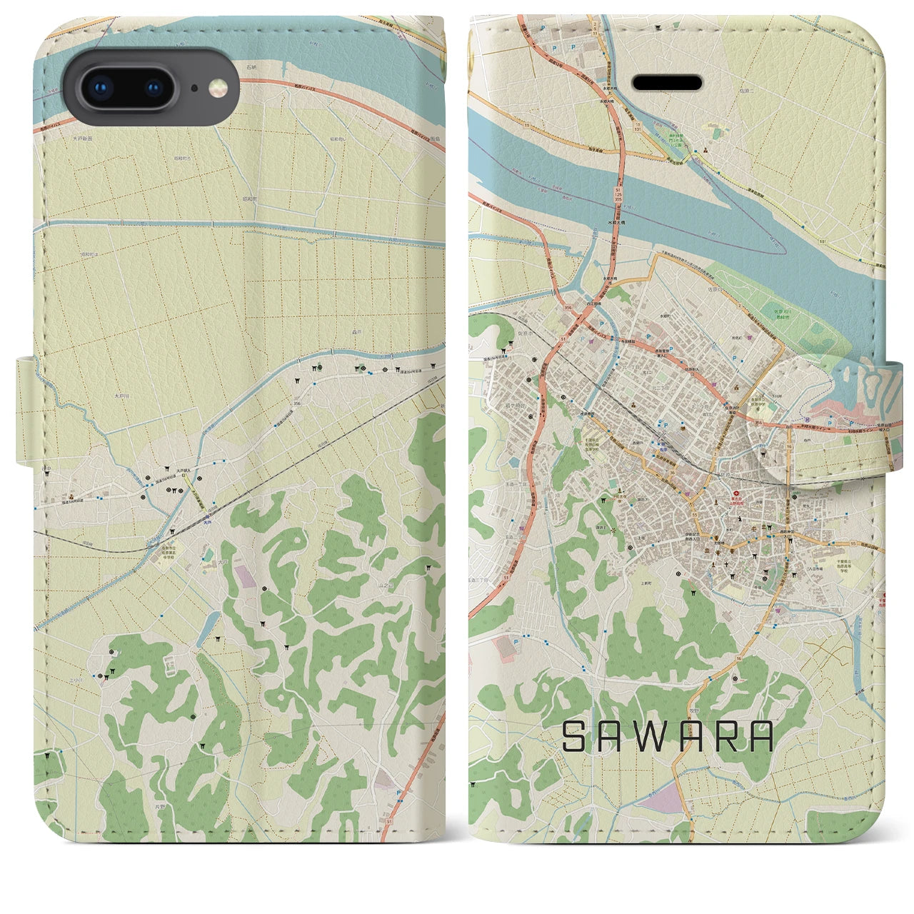 【佐原(千葉県)】地図柄iPhoneケース(手帳タイプ)ナチュラル・iPhone 8Plus /7Plus / 6sPlus / 6Plus 用