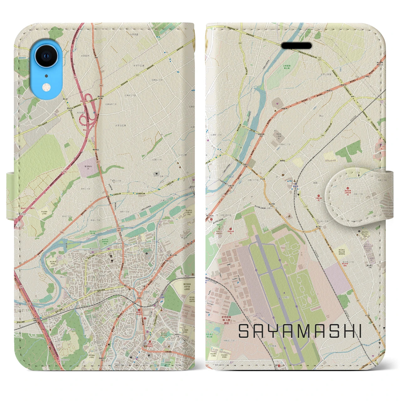【狭山市(埼玉県)】地図柄iPhoneケース(手帳タイプ)ナチュラル・iPhone XR 用