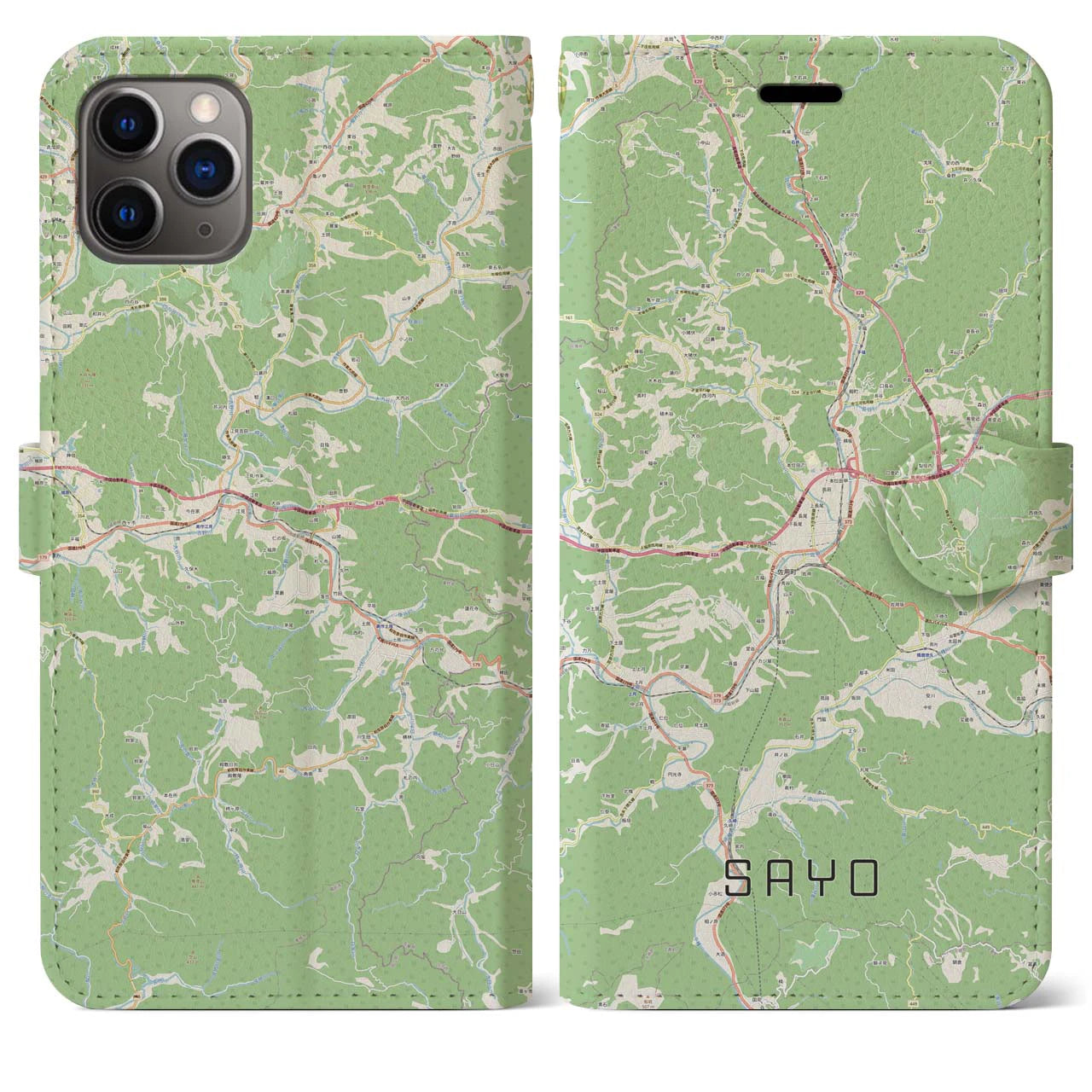 【佐用(兵庫県)】地図柄iPhoneケース(手帳タイプ)ナチュラル・iPhone 11 Pro Max 用