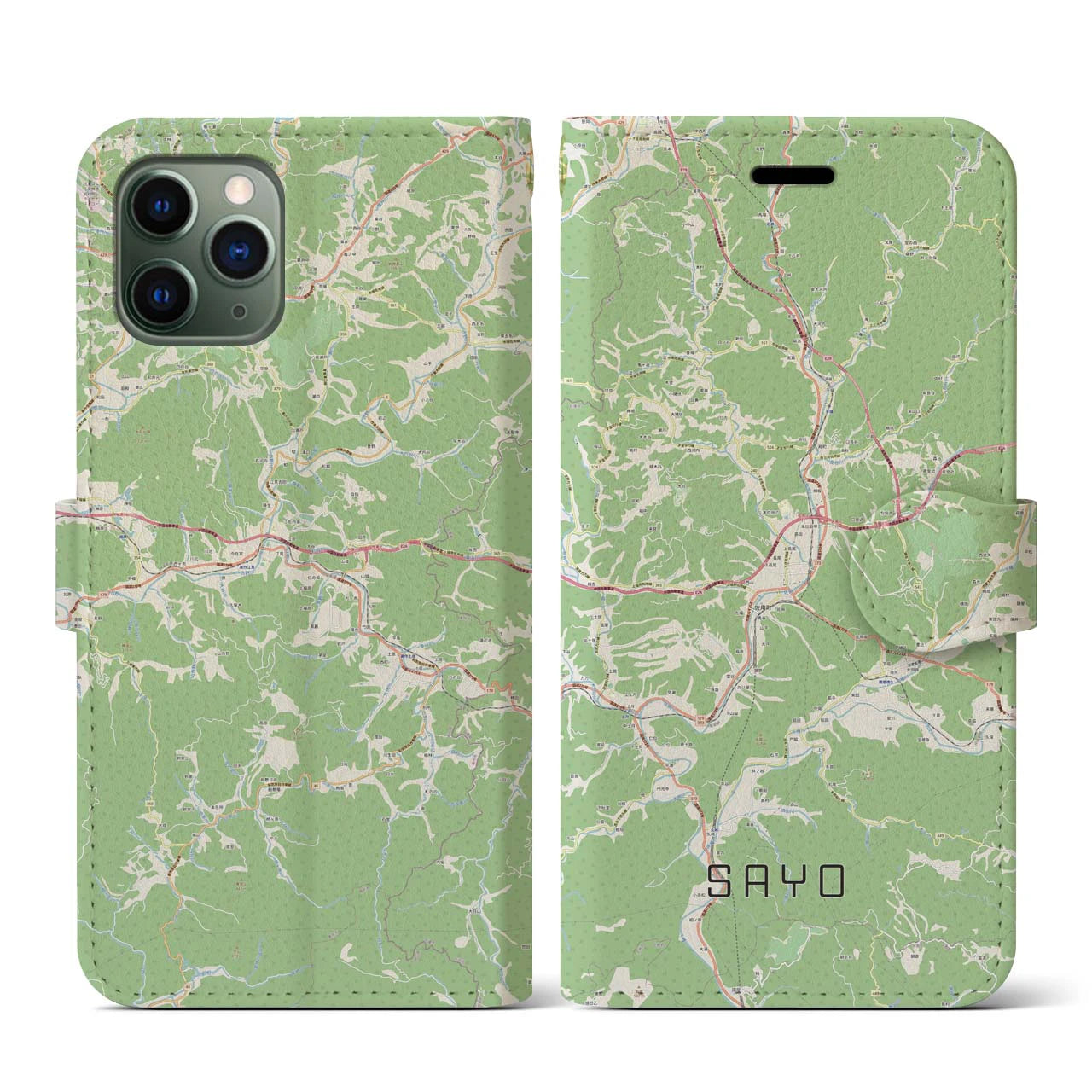 【佐用(兵庫県)】地図柄iPhoneケース(手帳タイプ)ナチュラル・iPhone 11 Pro 用