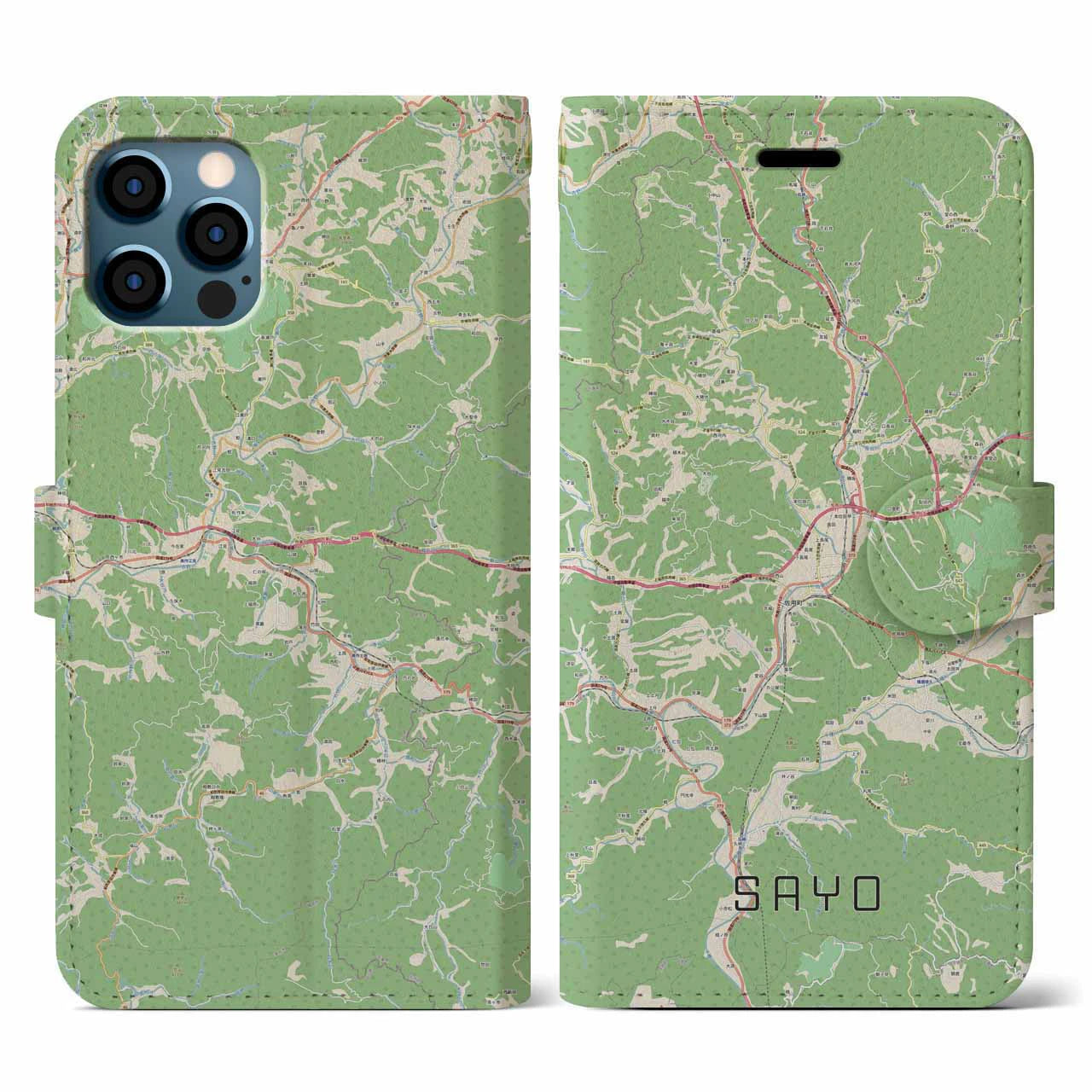 【佐用(兵庫県)】地図柄iPhoneケース(手帳タイプ)ナチュラル・iPhone 12 / 12 Pro 用