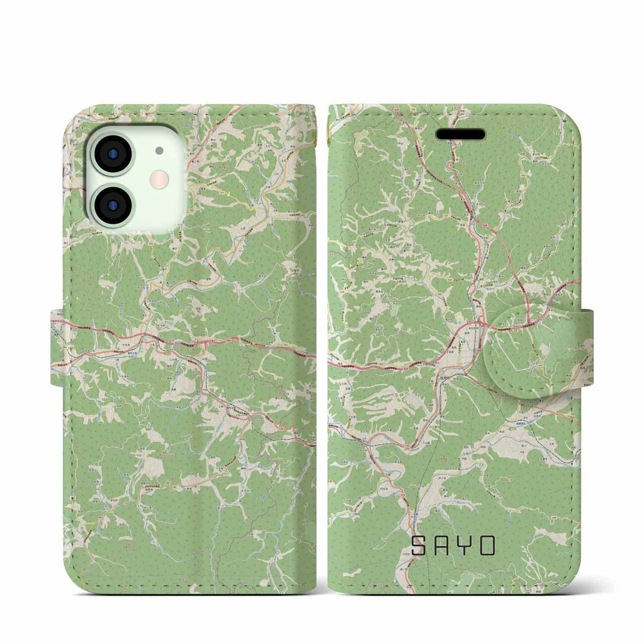 【佐用(兵庫県)】地図柄iPhoneケース(手帳タイプ)ナチュラル・iPhone 12 mini 用