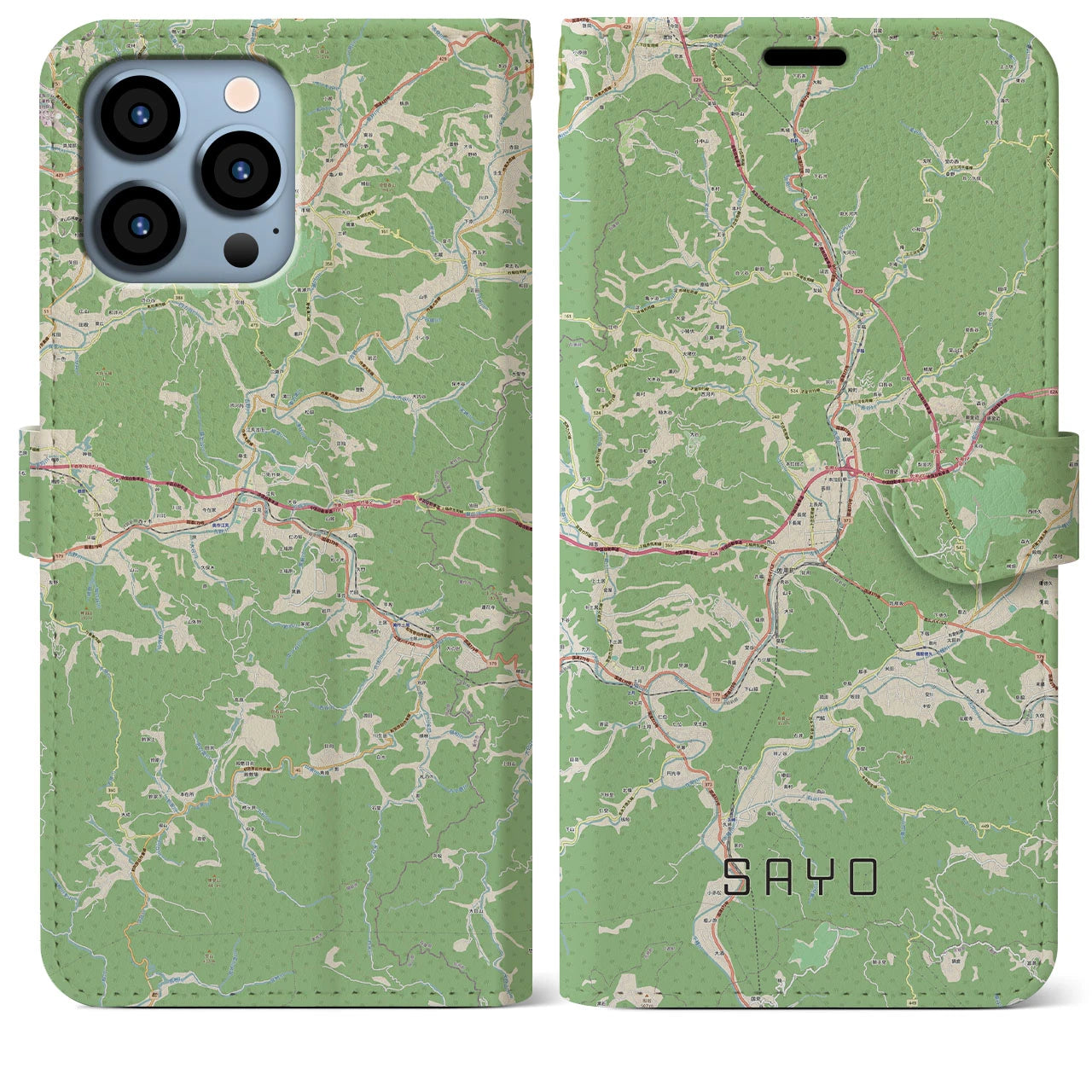 【佐用(兵庫県)】地図柄iPhoneケース(手帳タイプ)ナチュラル・iPhone 13 Pro Max 用