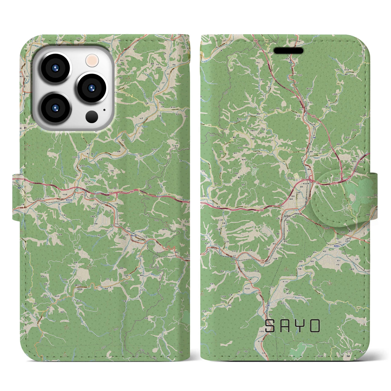 【佐用(兵庫県)】地図柄iPhoneケース(手帳タイプ)ナチュラル・iPhone 13 Pro 用