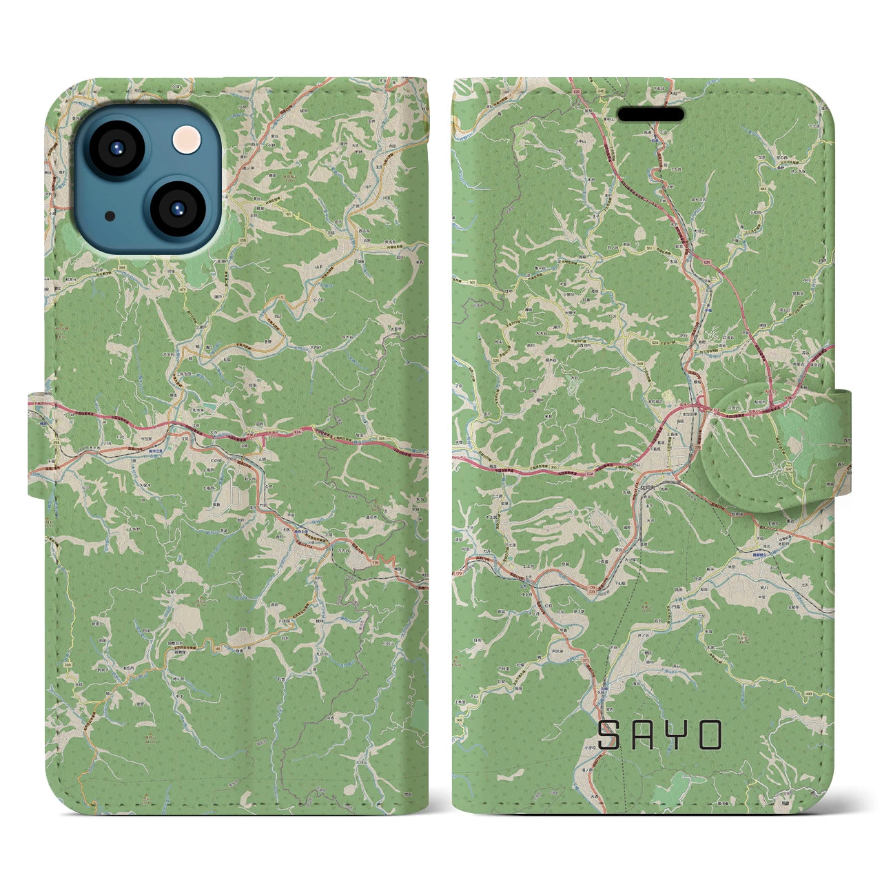 【佐用(兵庫県)】地図柄iPhoneケース(手帳タイプ)ナチュラル・iPhone 13 用