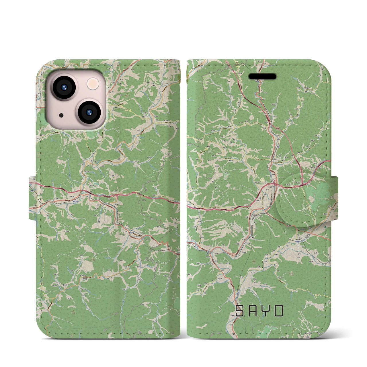 【佐用(兵庫県)】地図柄iPhoneケース(手帳タイプ)ナチュラル・iPhone 13 mini 用