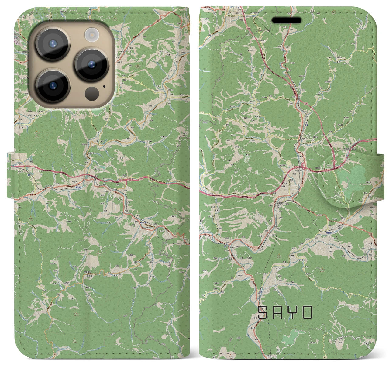 【佐用(兵庫県)】地図柄iPhoneケース(手帳タイプ)ナチュラル・iPhone 14 Pro Max 用